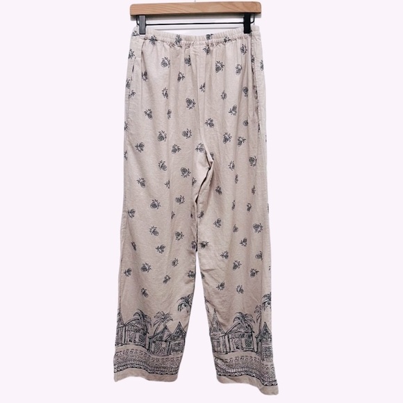 COLDWATER CREEK Linen Tropical Pineapple Print Pull On Wide Leg Pants, size S - Picture 2 of 9